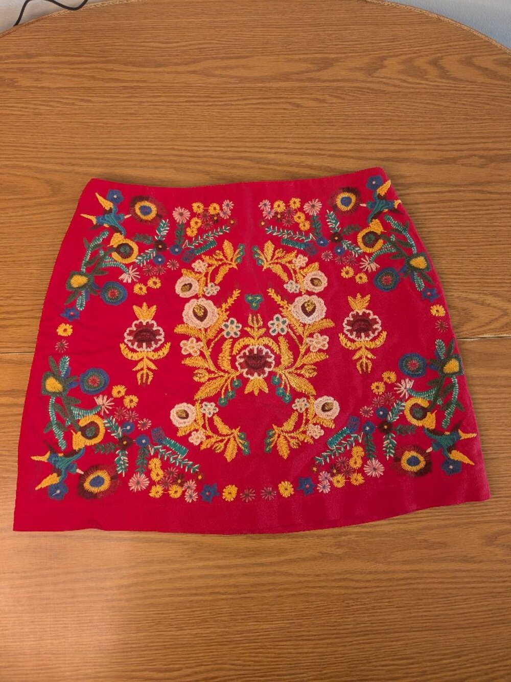 altar'd state medium red mini skirt embroidered linen cotton blend CO638